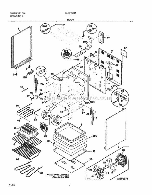 Frigidaire GLEF378AQG Freestanding, Electric Electric Range Body Diagram