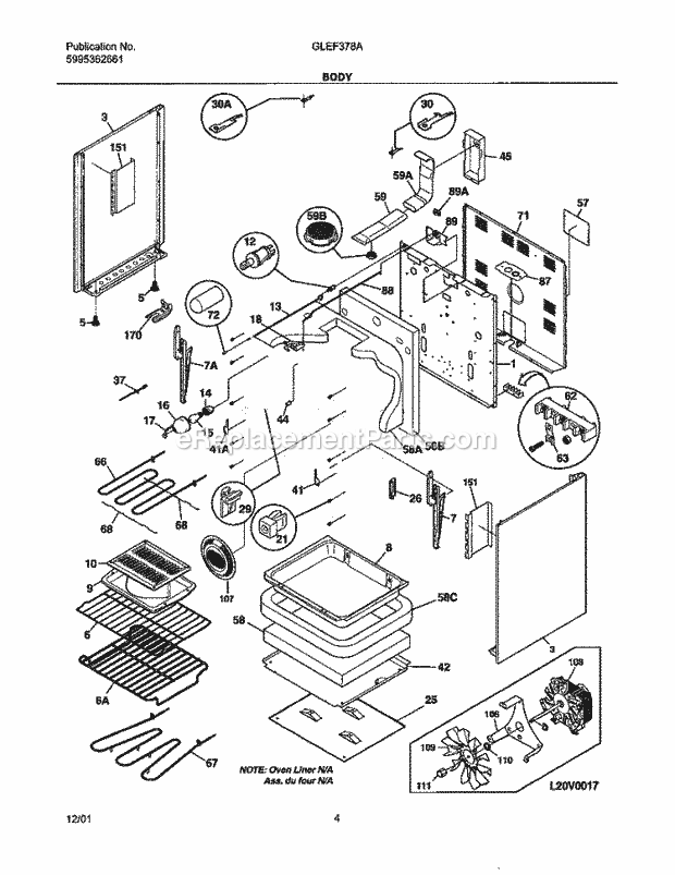 Frigidaire GLEF378ASC Freestanding, Electric Electric Range Body Diagram