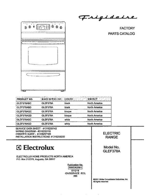 Frigidaire GLEF378ASC Freestanding, Electric Electric Range Page C Diagram
