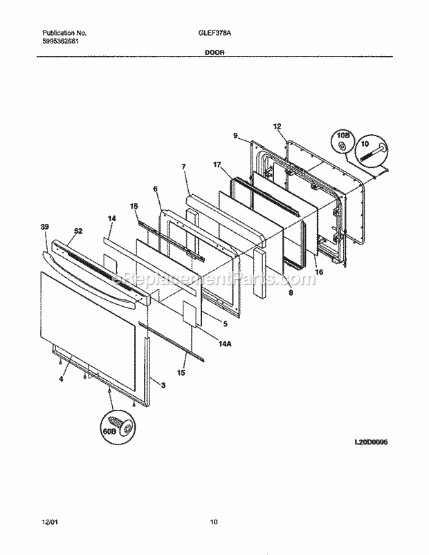 Frigidaire GLEF378ASC Freestanding, Electric Electric Range Door Diagram