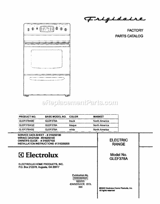 Frigidaire GLEF378ASE Freestanding, Electric Electric Range Page C Diagram