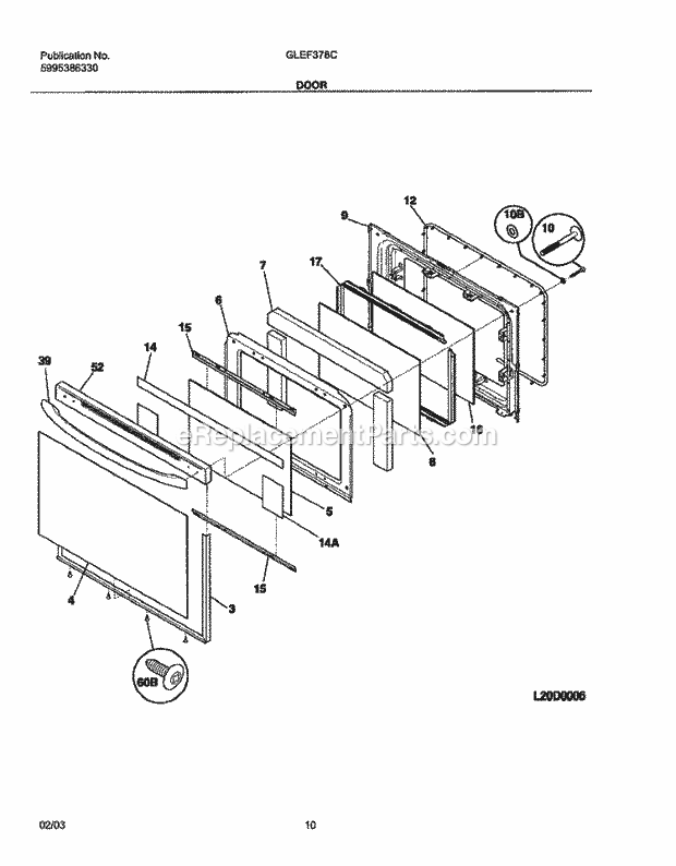 Frigidaire GLEF378CBA Freestanding, Electric Electric Range Door Diagram