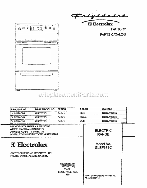 Frigidaire GLEF378CQA Freestanding, Electric Electric Range Page C Diagram