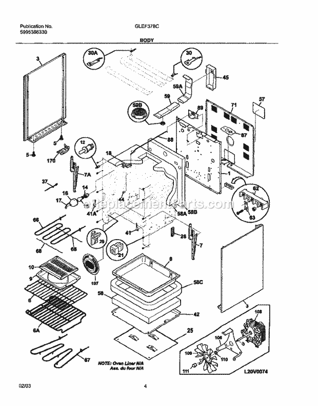 Frigidaire GLEF378CSA Freestanding, Electric Electric Range Body Diagram