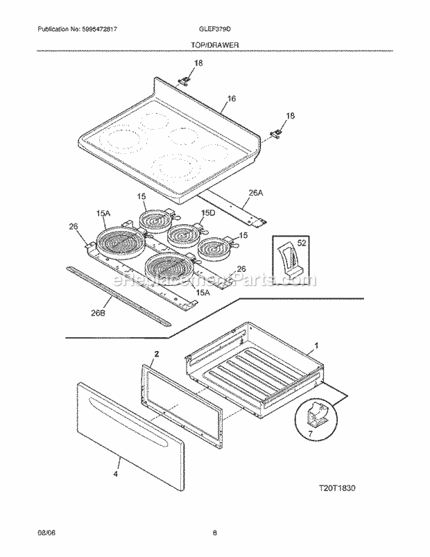 Frigidaire GLEF379DBJ Freestanding, Electric Electric Range Top / Drawer Diagram