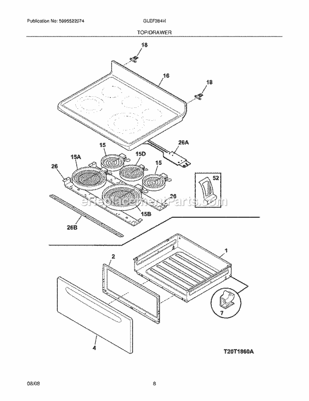 Frigidaire GLEF384HSA Range Top/Drawer Diagram