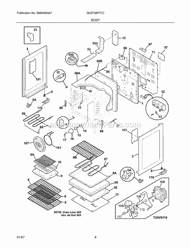 Frigidaire GLEF387FCC Freestanding, Electric Electric Range Body Diagram