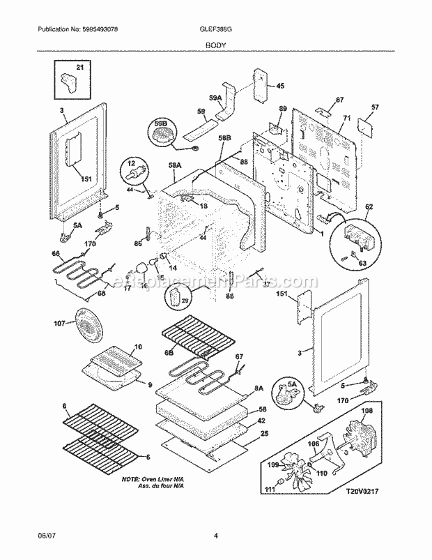 Frigidaire GLEF388GBA Freestanding, Electric Electric Range Body Diagram