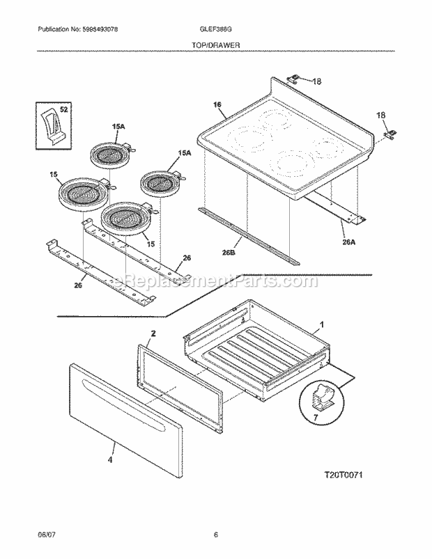 Frigidaire GLEF388GBA Freestanding, Electric Electric Range Top / Drawer Diagram