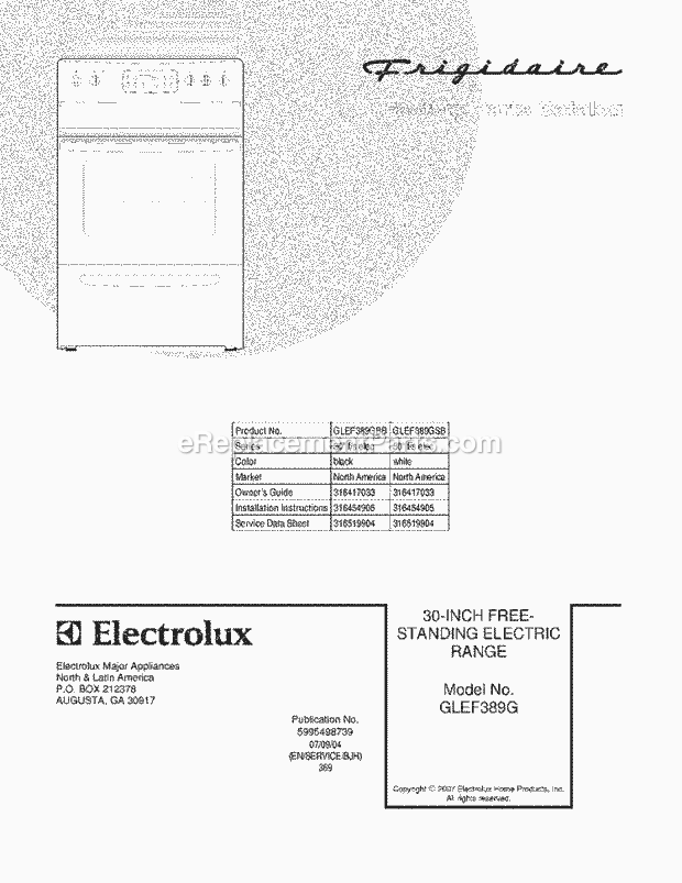 Frigidaire GLEF389GSB Freestanding, Electric Electric Range Page C Diagram