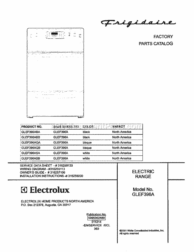Frigidaire GLEF396ABA Freestanding, Electric Electric Range Page C Diagram