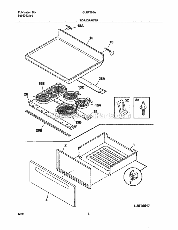 Frigidaire GLEF396ABB Freestanding, Electric Electric Range Top / Drawer Diagram