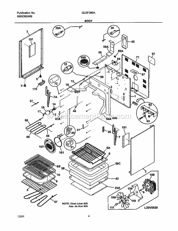 Frigidaire GLEF396AQA Freestanding, Electric Electric Range Body Diagram