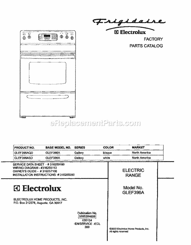 Frigidaire GLEF396AQD Freestanding, Electric Electric Range Page C Diagram