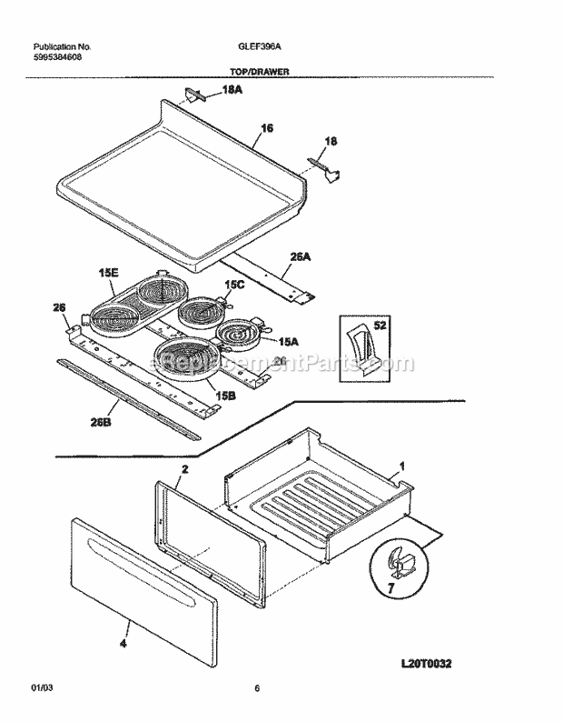 Frigidaire GLEF396AQD Freestanding, Electric Electric Range Top / Drawer Diagram