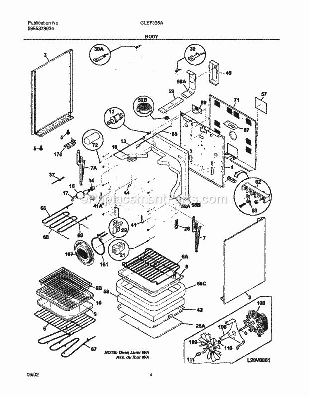 Frigidaire GLEF396ASC Freestanding, Electric Electric Range Body Diagram