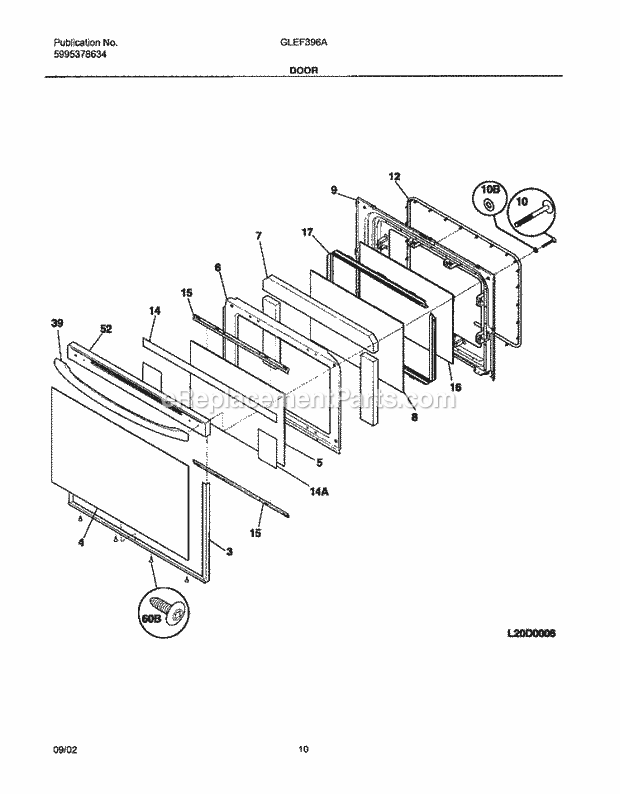 Frigidaire GLEF396ASC Freestanding, Electric Electric Range Door Diagram