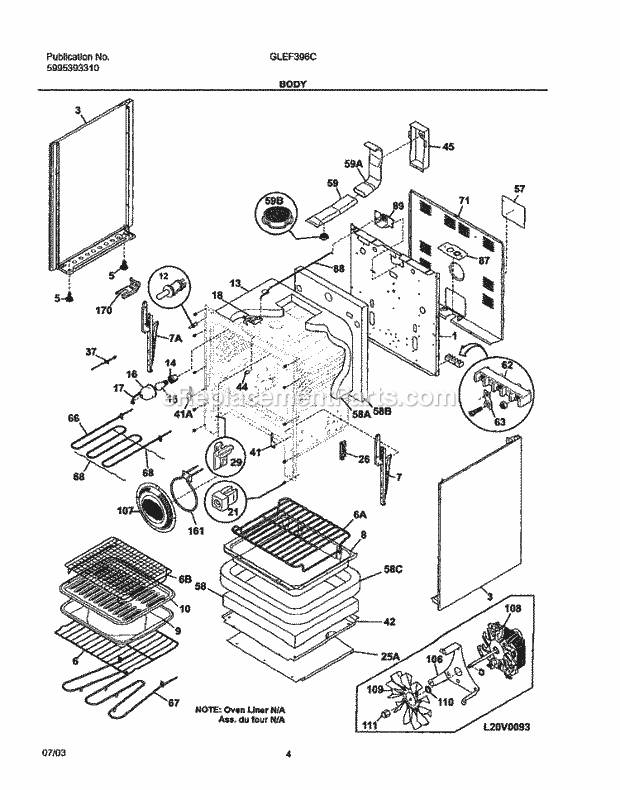 Frigidaire GLEF396CQB Freestanding, Electric Electric Range Body Diagram