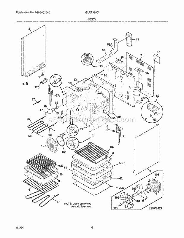 Frigidaire GLEF396CSD Freestanding, Electric Electric Range Body Diagram