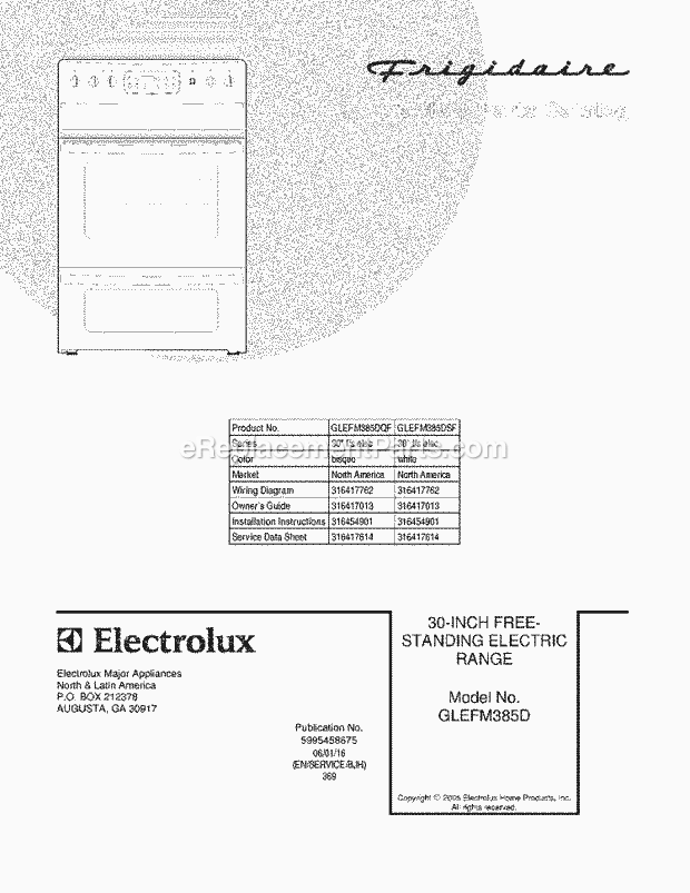 Frigidaire GLEFM385DSF Freestanding, Electric Electric Range Page C Diagram