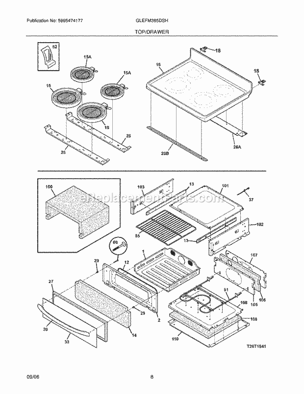 Frigidaire GLEFM385DSH Freestanding, Electric Electric Range Top / Drawer Diagram