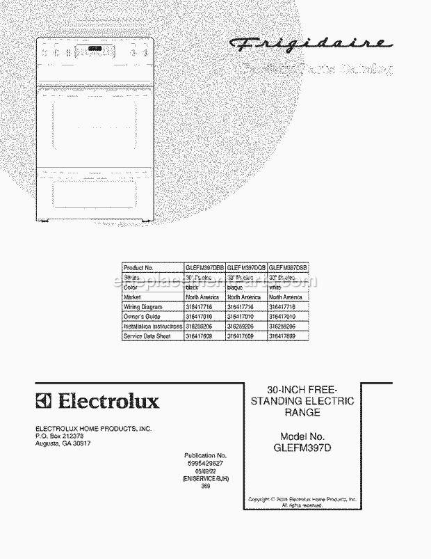 Frigidaire GLEFM397DSB Freestanding, Electric Electric Range Page C Diagram