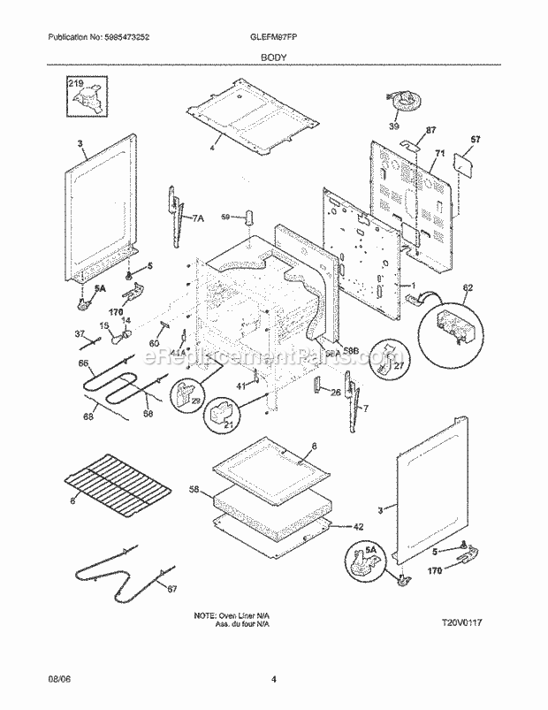 Frigidaire GLEFM97FPBC Freestanding, Electric Electric Range Body Diagram