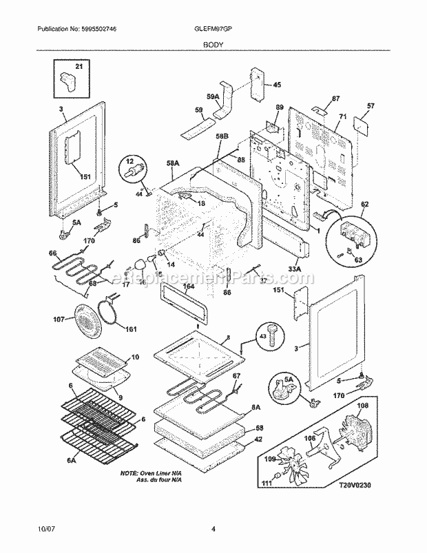 Frigidaire GLEFM97GPBA Freestanding, Electric Electric Range Body Diagram