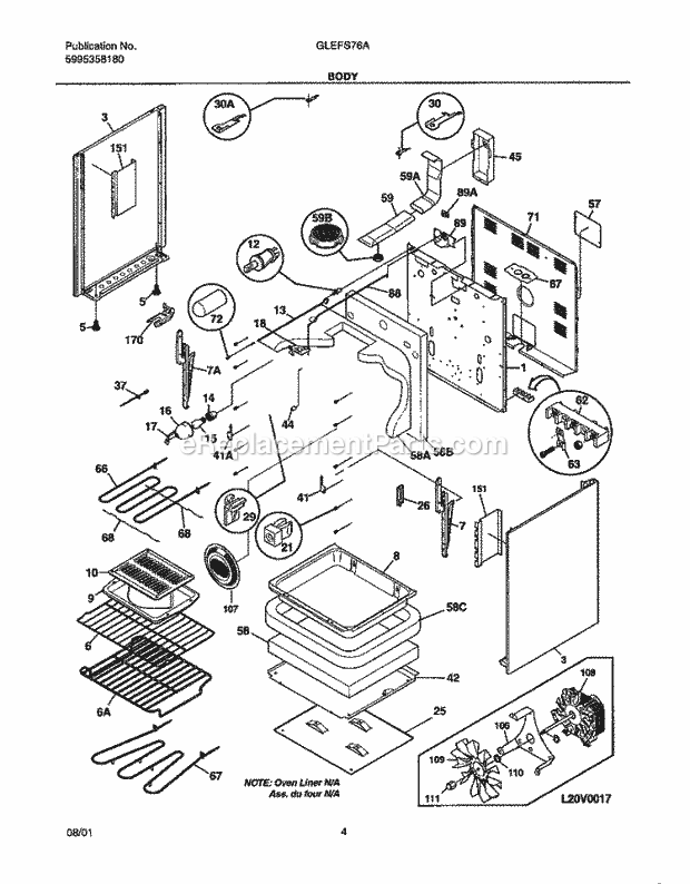 Frigidaire GLEFS76ABD Freestanding, Electric Electric Range Body Diagram