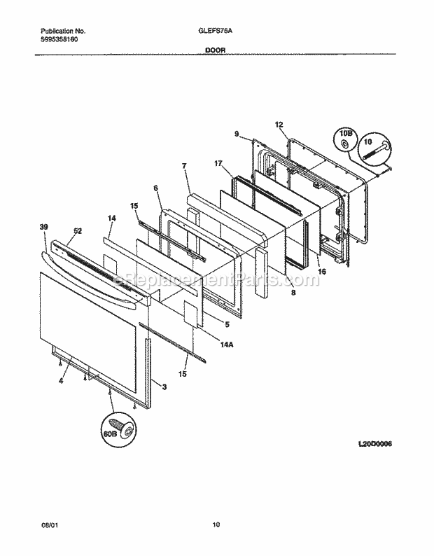 Frigidaire GLEFS76ABD Freestanding, Electric Electric Range Door Diagram