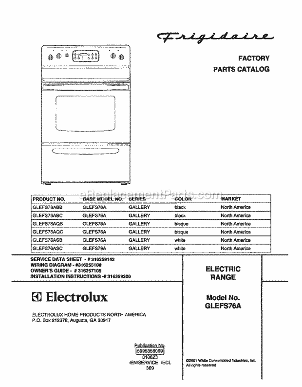 Frigidaire GLEFS76AQB Freestanding, Electric Electric Range Page C Diagram