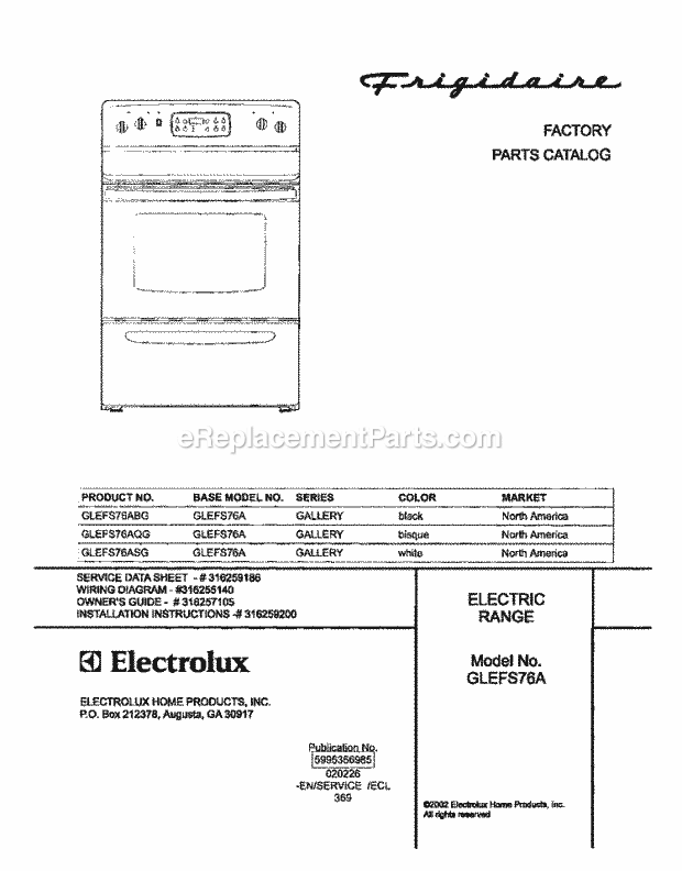 Frigidaire GLEFS76AQG Freestanding, Electric Electric Range Page C Diagram