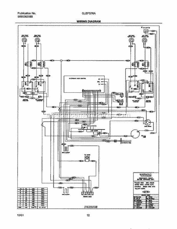 Frigidaire GLEFS76ASE Freestanding, Electric Electric Range Page F Diagram