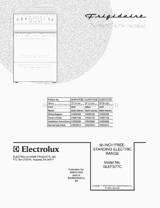 Frigidaire GLEFS77CBC Freestanding, Electric Electric Range Page C Diagram