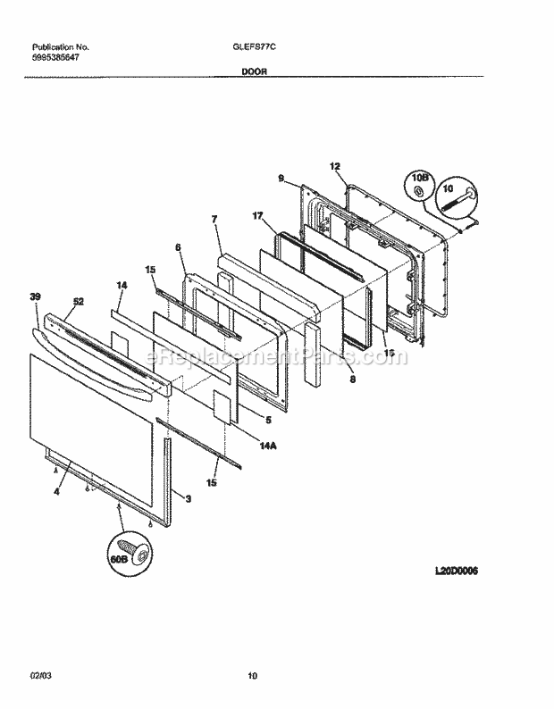 Frigidaire GLEFS77CQA Freestanding, Electric Electric Range Door Diagram