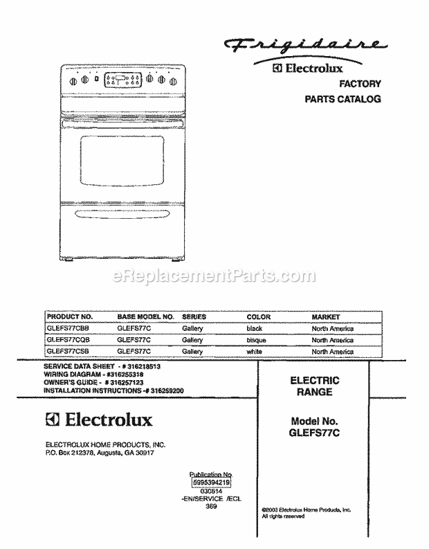 Frigidaire GLEFS77CQB Freestanding, Electric Electric Range Page C Diagram