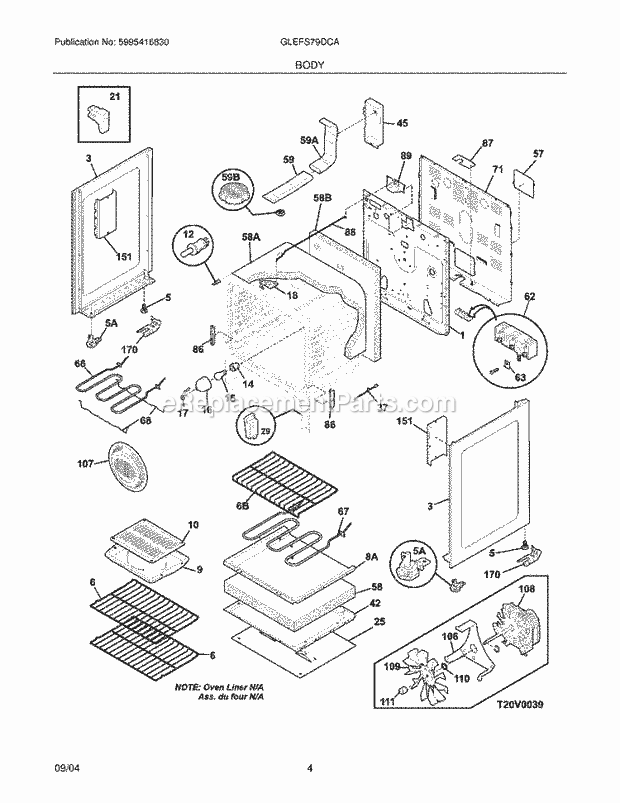 Frigidaire GLEFS79DCA Freestanding, Electric Electric Range Body Diagram