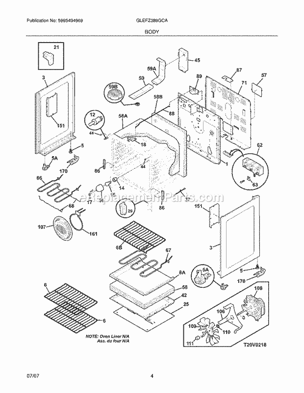 Frigidaire GLEFZ389GCA Freestanding, Electric Electric Range Body Diagram