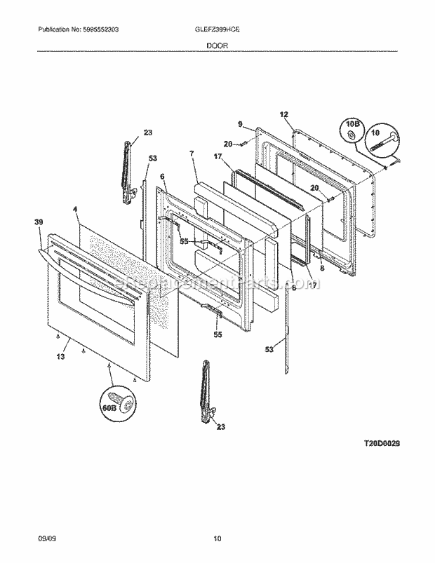 Frigidaire GLEFZ389HCE Range Door Diagram