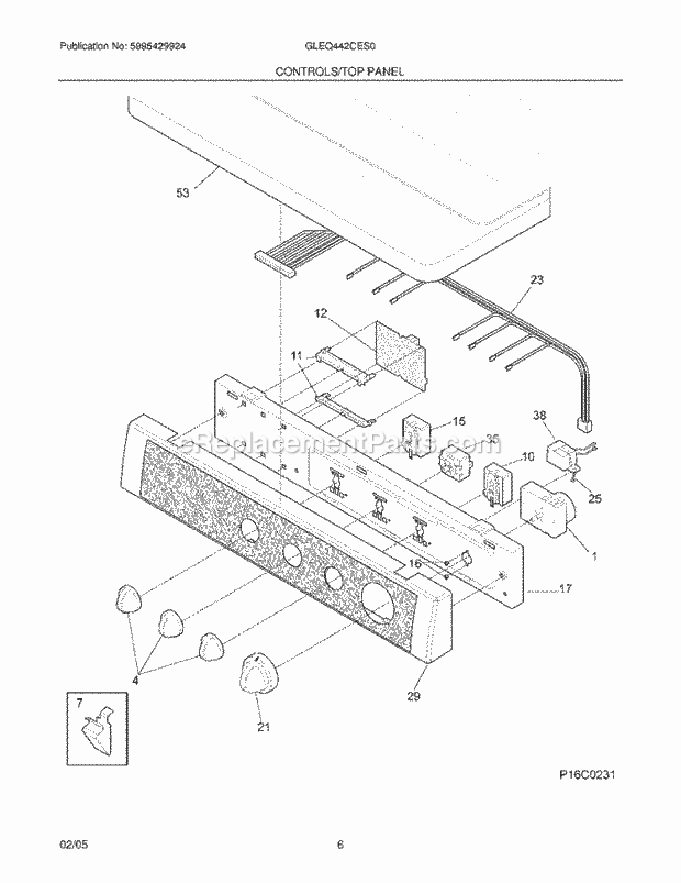 Frigidaire GLEQ442CES0 Residential Dryer Controls / Top Panel Diagram