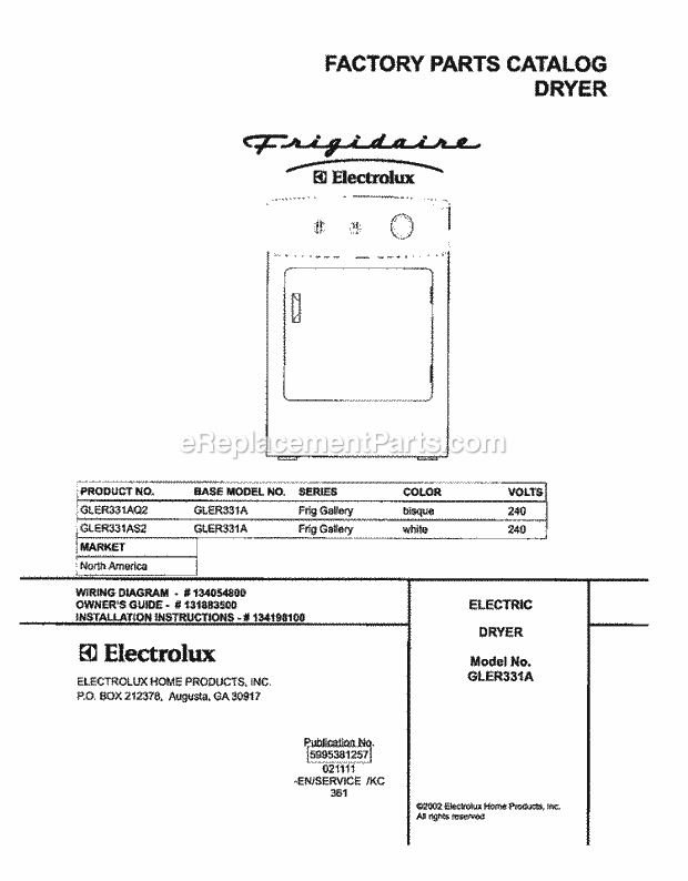 Frigidaire GLER331AS2 Residential Dryer Page C Diagram
