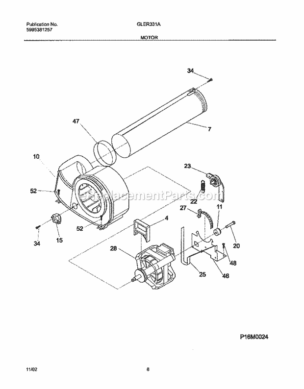 Frigidaire GLER331AS2 Residential Dryer Motor Diagram