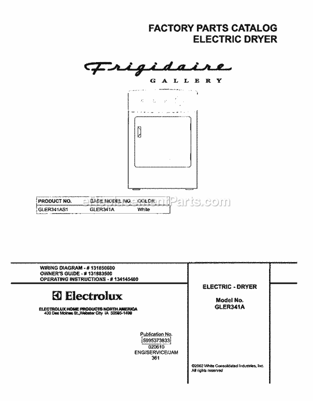 Frigidaire GLER341AS1 Residential Dryer Page F Diagram