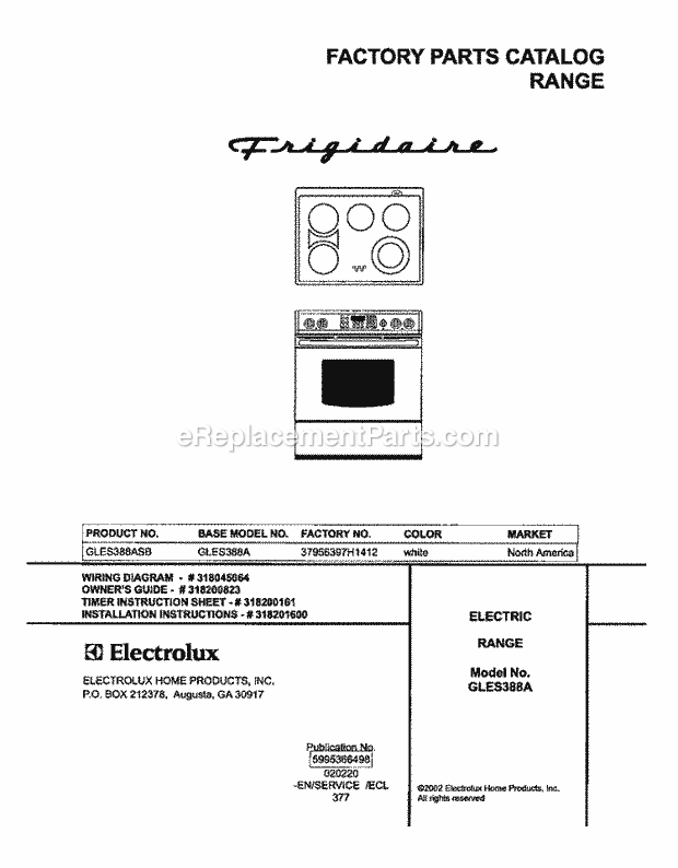 Frigidaire GLES388ASB Slide-In, Electric Electric Range Page C Diagram