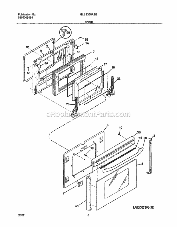 Frigidaire GLES388ASB Slide-In, Electric Electric Range Door Diagram