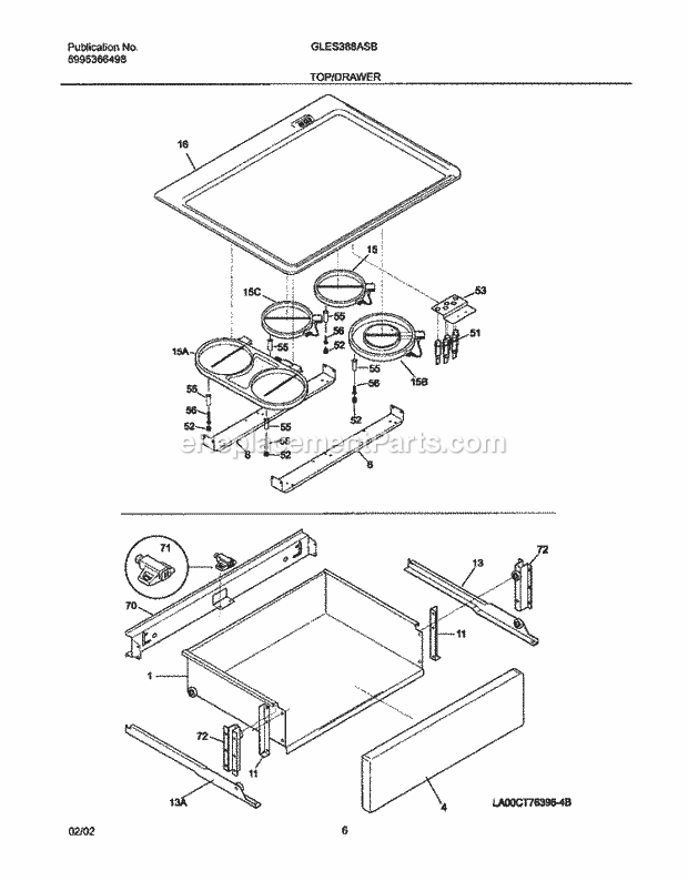 Frigidaire GLES388ASB Slide-In, Electric Electric Range Top / Drawer Diagram