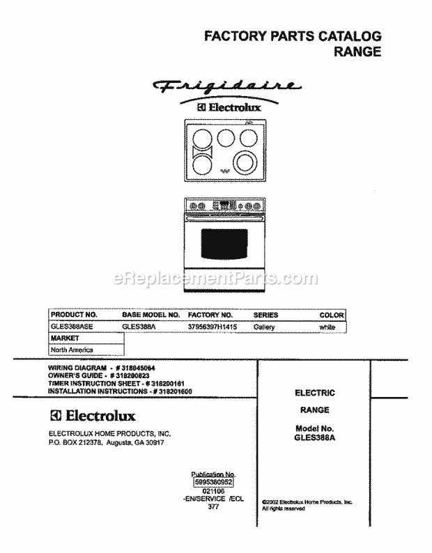 Frigidaire GLES388ASE Slide-In, Electric Electric Range Page C Diagram