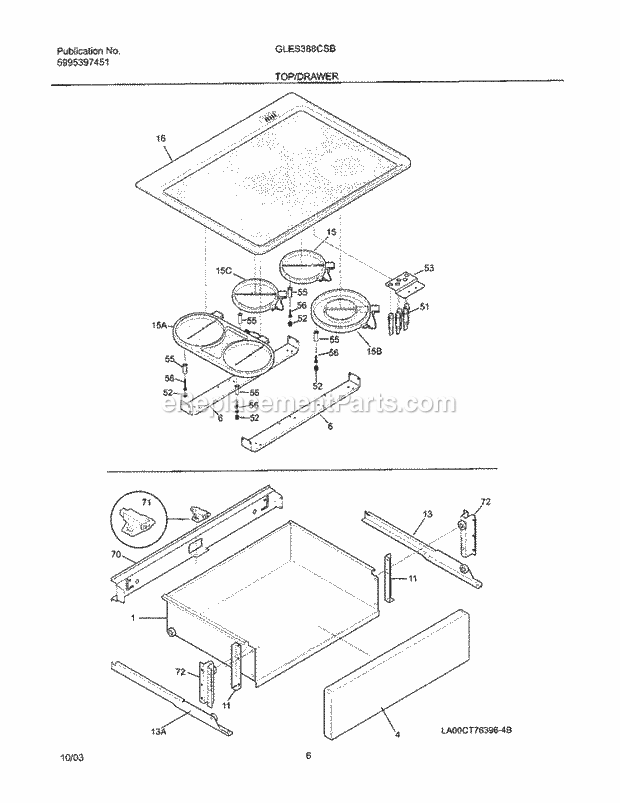 Frigidaire GLES388CSB Slide-In, Electric Electric Range Top / Drawer Diagram