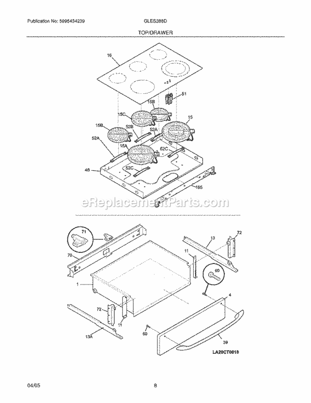 Frigidaire GLES388DBB Slide-In, Electric Electric Range Top / Drawer Diagram