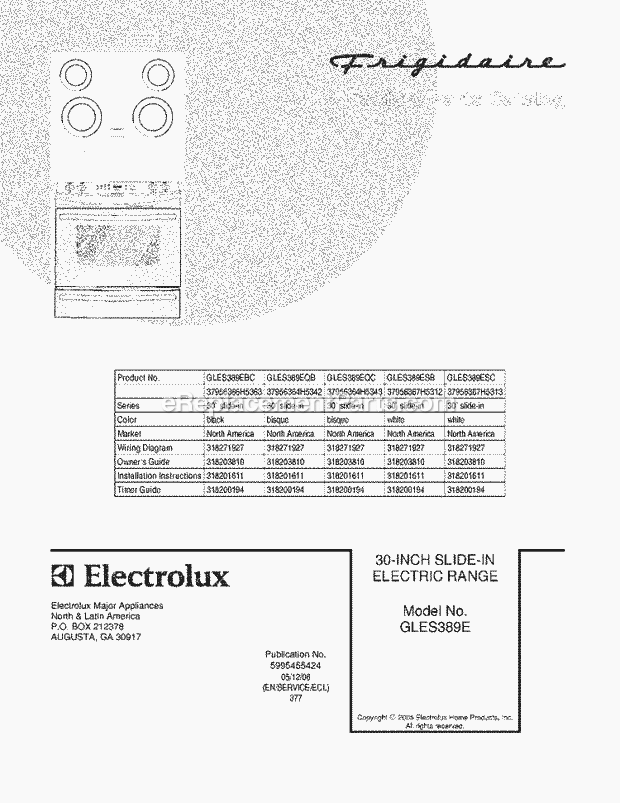 Frigidaire GLES389EQC Slide-In, Electric Electric Range Page C Diagram